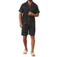 thumbnail image 1 of INSPIRE CHIC Conjunto de Pijama de Satén para Hombre de Manga Corta con Botones a Rayas Ropa de Dormir Sedosa Conjunto de Pantalones Cortos XL Negro, 1 of 5