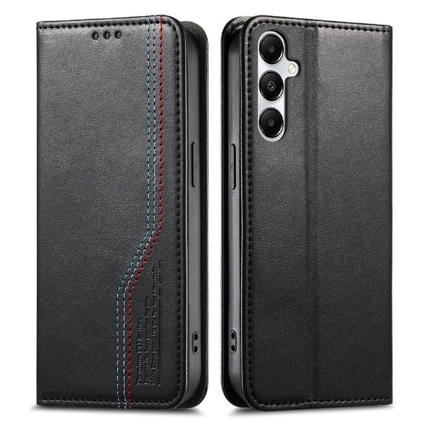 Funda tipo cartera para Samsung Galaxy A17 de piel con cierre magnético, ranuras para tarjetas y correa para la muñeca Negro