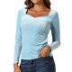 thumbnail image 4 of INSPIRE CHIC Tops de terciopelo para mujer con cuello de corazón elegante y mangas largas T-Shirt S Azul claro, 4 of 6