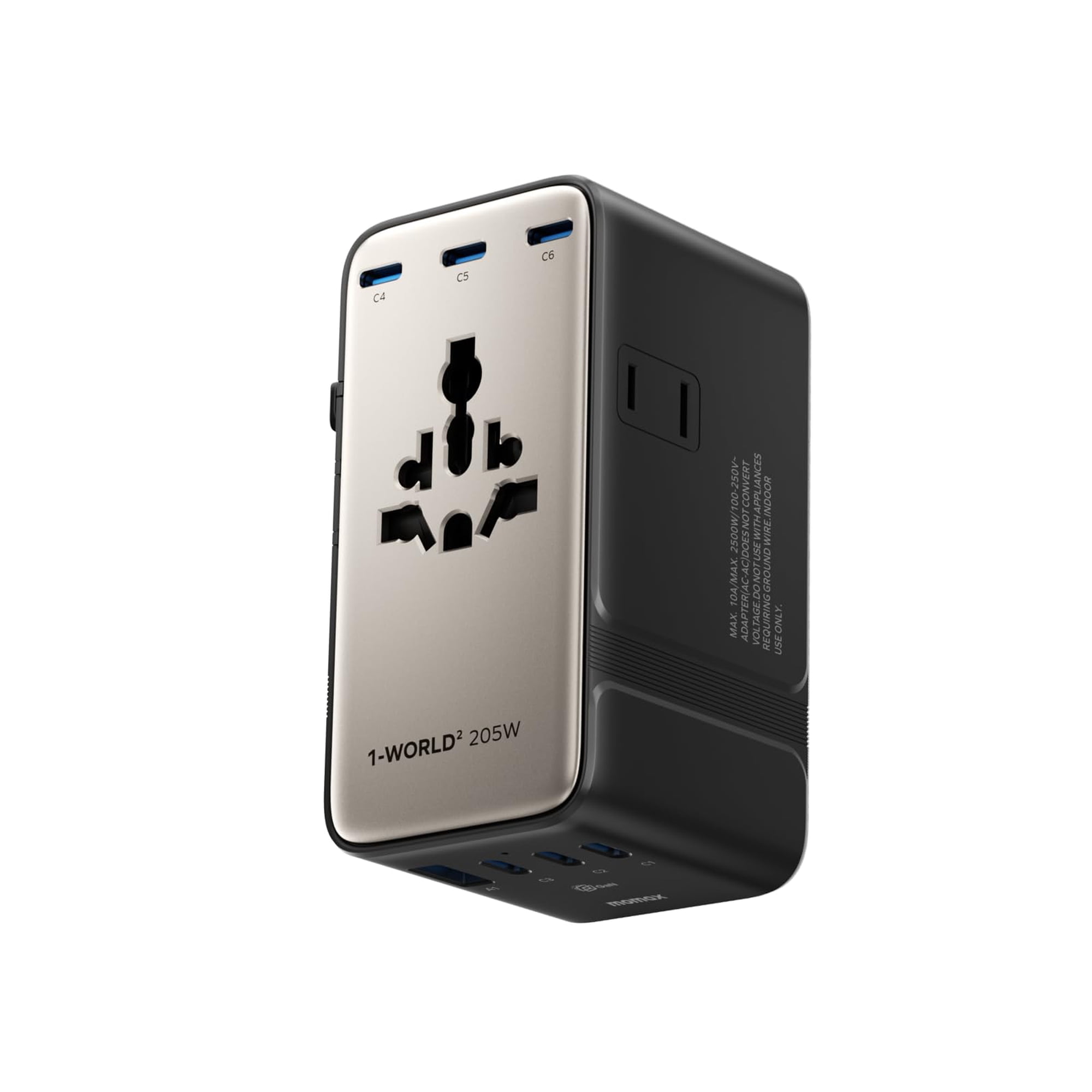 Adaptador De Viaje Momax Ua28 205w 9 En 1 Con Enchufe Usb-c Y Ca
