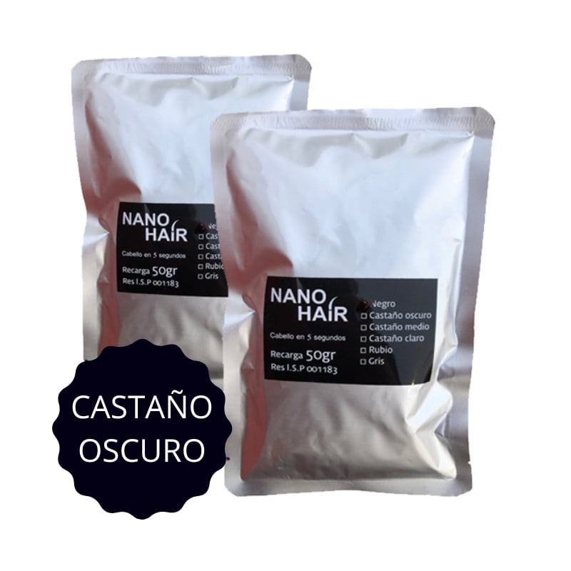 Nano Hair Recarga Pack 100gr Fibra Capilar Castaño Oscuro