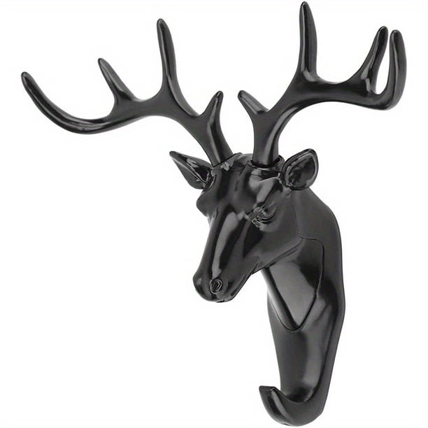 1pc Deer Head Antler Adhesive Utility Hooks, Wall Door Hanger, Animal Shape Keys Coat Hat Umbrella Holder, Single Hook For Living Room Bedroom Bathroom