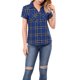thumbnail image 5 of INSPIRE CHIC Camisas de Cuadros para Mujer Cuello en Punta Abotonado Blusas de Regreso a Clases Azul XL, 5 of 7