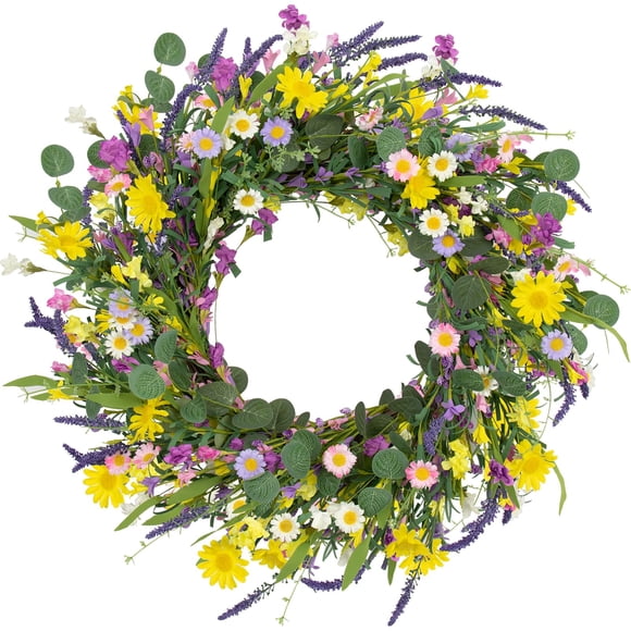 Corona De Primavera Con Forma De Margarita Artificial Color Lavanda 56 Cm Con Flores Silvestres