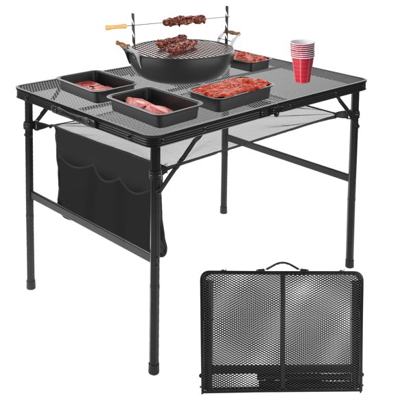 Mesa de parrilla plegable Pnbfhn portátil para acampar, 90 x 60 cm, negra