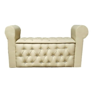 Muebles Hvm - Banqueta Baul Hvm Capitone Beige Cueropu B/Diamante
