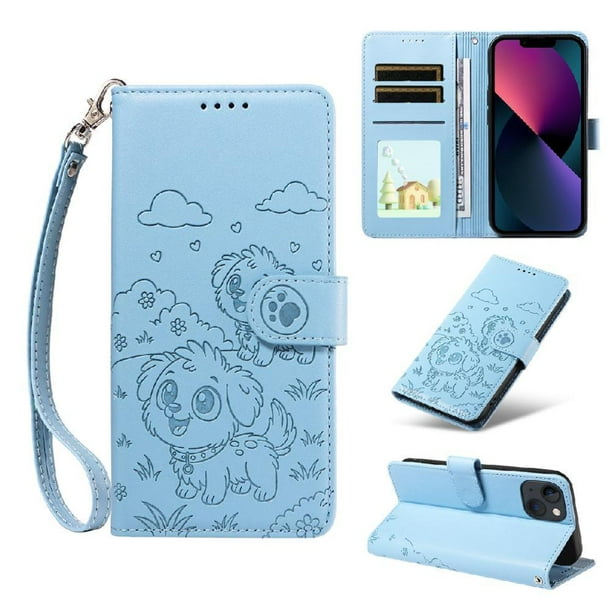 Funda Billetera FOXDOCK Compatible con iPhone 14 Plus , Diseño Perrito Tierno, Ranuras para Tarjetas y Soporte Plegable