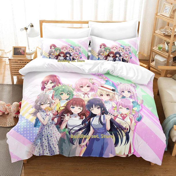 New Kawaii Assault Lily Bouquet Bedding Set Single Twin Full Queen King Size Bed Set Adult Kid Bedroom Duvetcover Sets Anime Bed Bed Sheets
