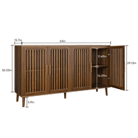 M&Ms - 63 Inch Walnut Sideboard Buffet Cabinet With Storage ,Grille-Striped 4 Doors Sideboard,Multifunctional Accent Cabinet For Dining Room,Living Room,Entryway,Kitchen