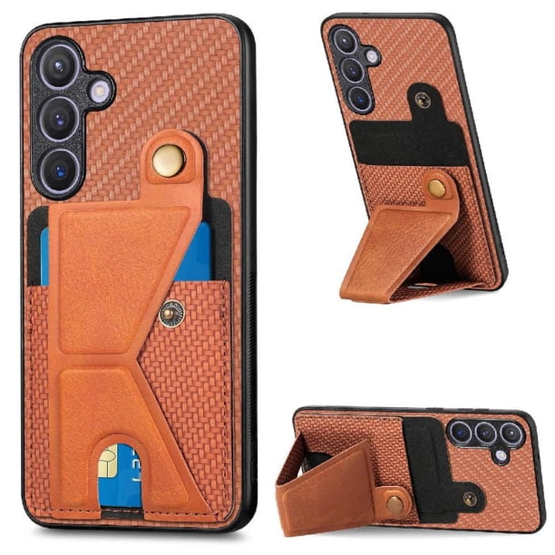 Funda Resistente para Samsung Galaxy S24 Plus con Tarjetero y Soporte, Diseño Magnético Marrón