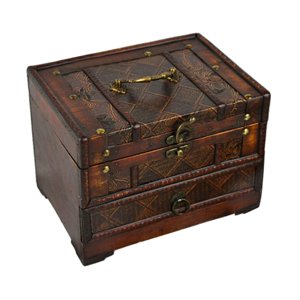 Ioensy - Caja De Joyería De Madera Contenedor De Baratijas Con Espejo Soporte De Caja De Joyería Antigua Estilo D