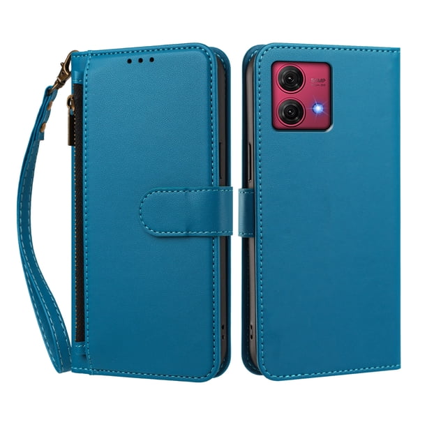Funda Tipo Billetera para Motorola Moto G84 5G con Soporte y Bolsillo con Cierre Azul