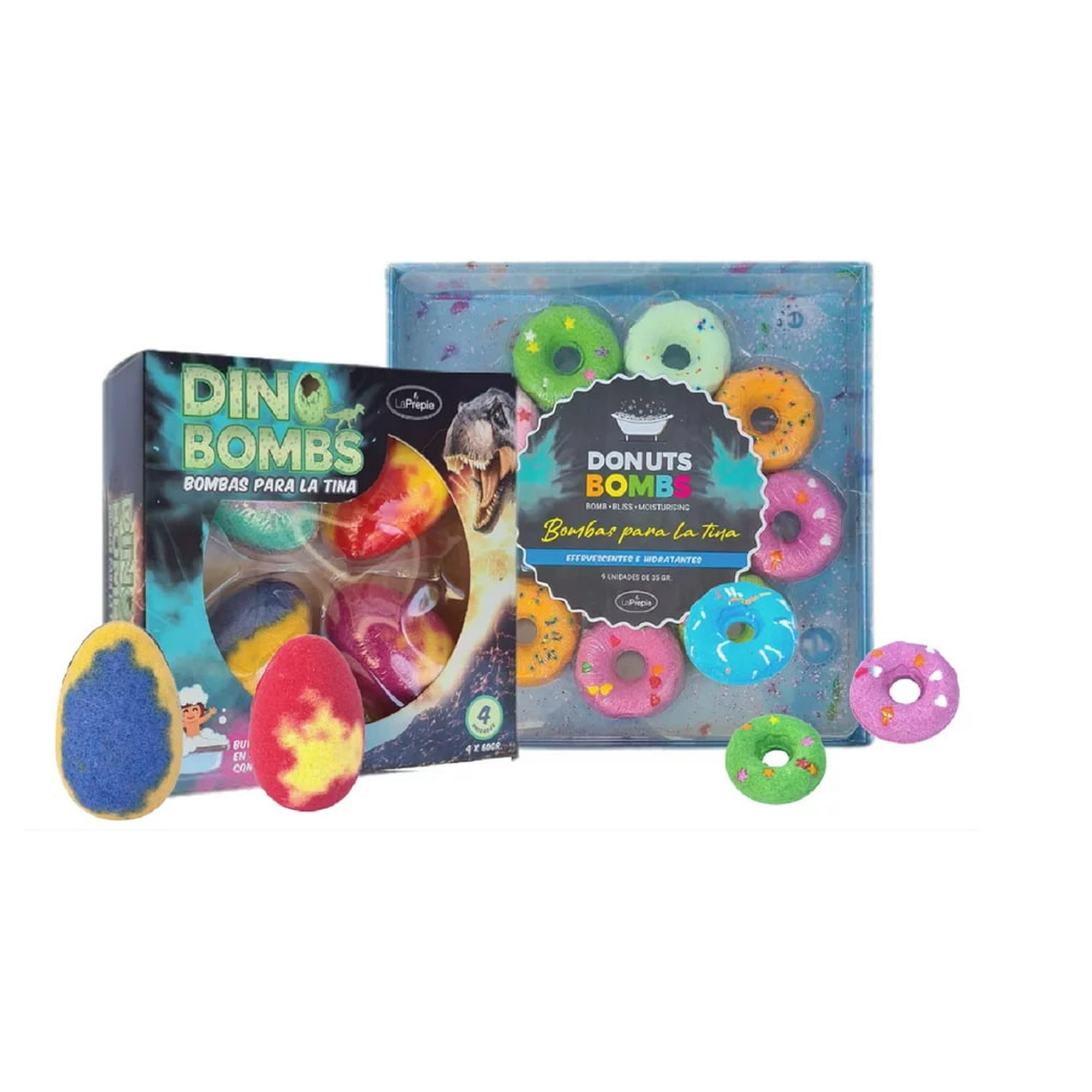 La Prepie - Pack Bombas Efervescentes Para La Tina Donuts Y Huevos De Dinosaurio - Baño