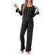 thumbnail image 2 of Pijamas de Mujer de Manga Larga con Lazo Lateral, Camisa Abotonada con Volantes y Pantalón de Pierna Ancha, Conjunto de Dormir L Negro, 2 of 6