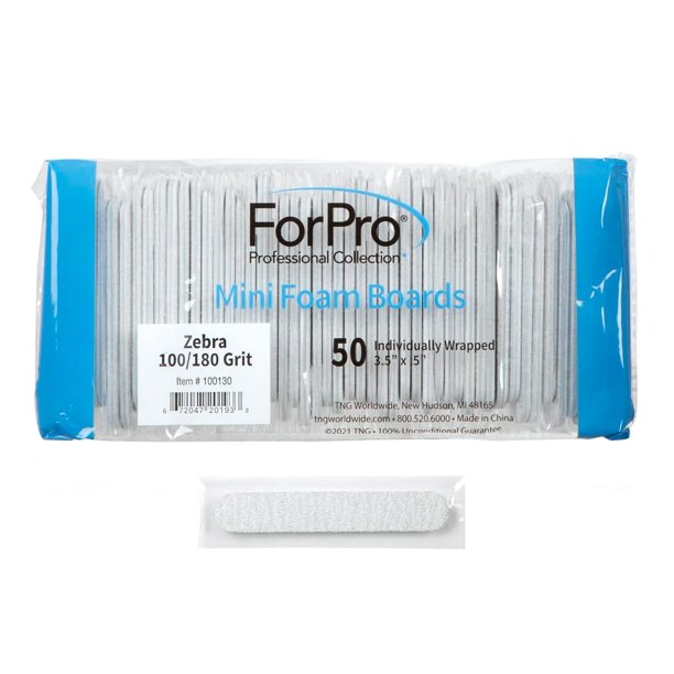Minitabla de espuma ForPro Professional Collection para limas de uñas, tamaño cebra de grano 100/180, 50 unidades