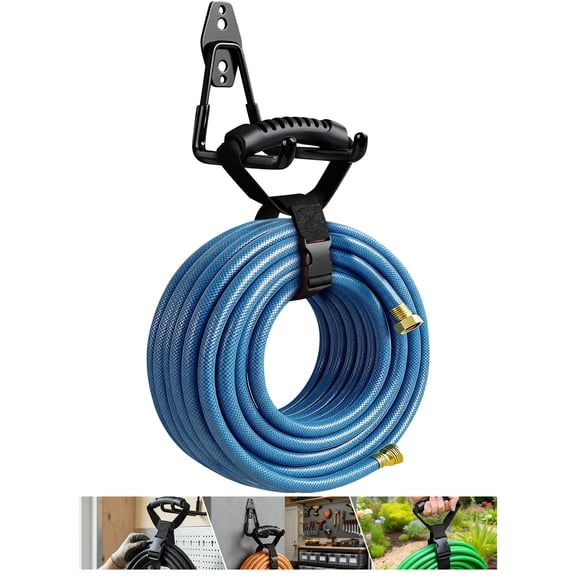 Soporte de pared para manguera de jardín - Colgador resistente para manguera de jardín