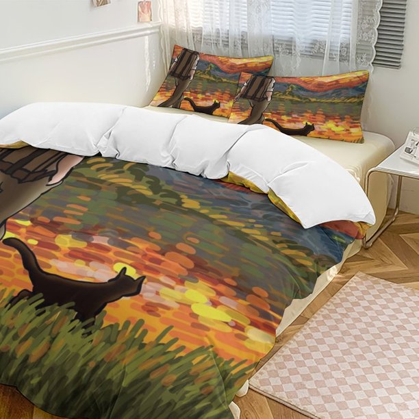 Oil Painting Style 3-Piece Twin Bed Set - Includes 1 Single Comforter And 2 Pillowcases Bedding - Fade Resistant Microfiber - Oil Painting Style