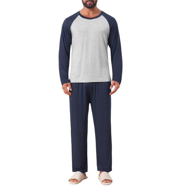 INSPIRE CHIC Conjunto de Pijama de 2 Piezas para Hombre con Camiseta de Manga Raglán y Pantalones de Estar 2XL Azul Marino
