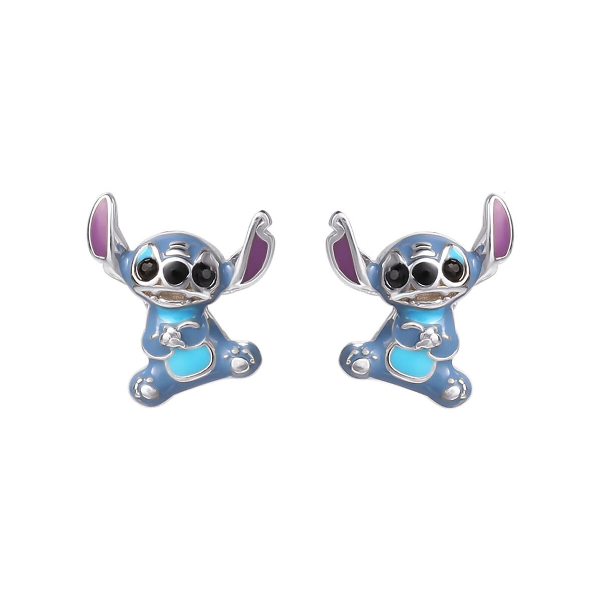 Aros Disney Stitch Plata Esterlina Azul Sensibles