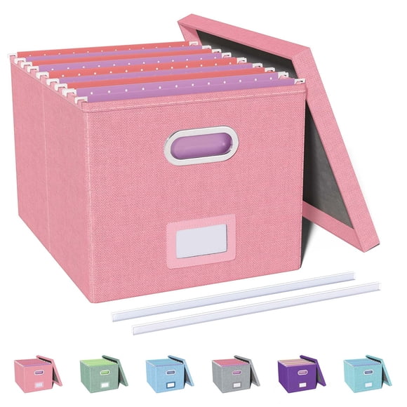 Organizador de archivos Oterri, caja de archivos portátil con tapa, color rosa