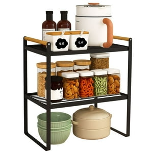 Chic Haus - Repisa Organizadora 2 Niveles De Acero Y Madera Negro 34 Cm – Estante Multiuso Estilo Nórdico