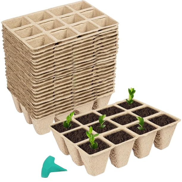 Bandejas para sembrar semillas GROWNEER, 28 celdas, macetas de turba, paquetes de 24 unidades