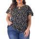thumbnail image 1 of GRACIA Y GRANDEZA Blusas de Chifón con Cuello de Ojal y Mangas Cortas Acampanadas para Mujer de Talla Grande 1X Negro Rosa, 1 of 8