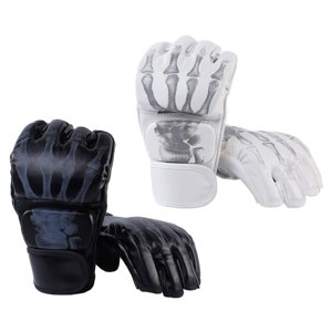 Ioensy - 2 Pares De Guantes De Boxeo Mma Guantes De Boxeo De Medio Dedo Para Entrenamiento Saco De Boxeo Sanda Blanco Y Negro