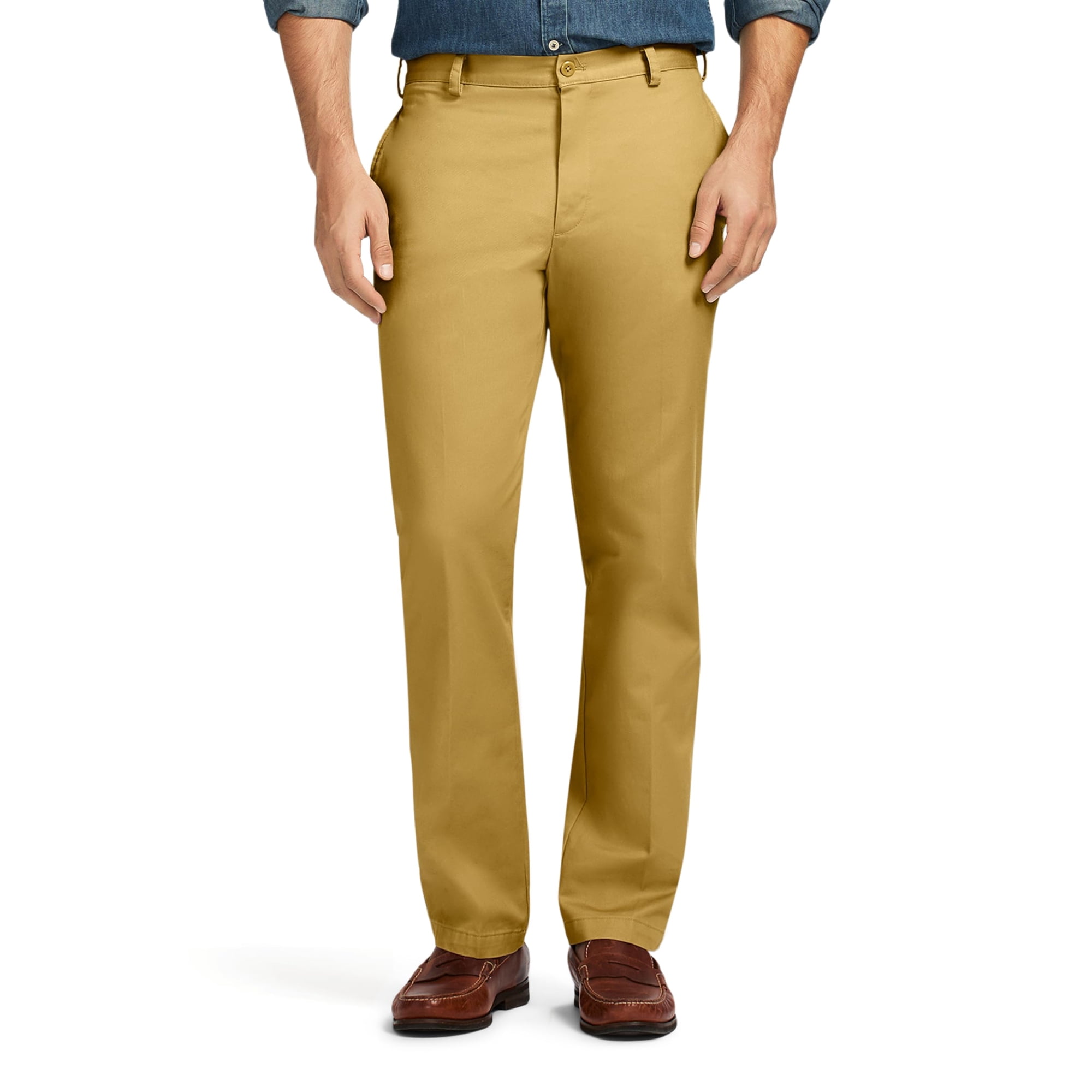 Pantalones Izod American Chino Con La Parte Delantera Plana Y Ajustados Para Hombre, Color Caqui