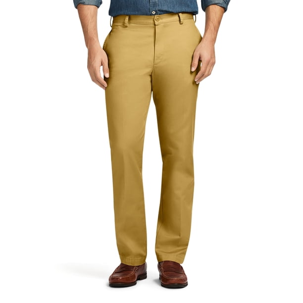 Pantalones IZOD American Chino con la parte delantera plana y ajustados para hombre, color caqui