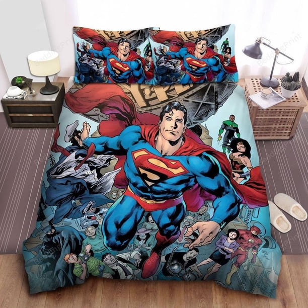 Superman Dc Comics Character Justice League Quilt Duvet Cover Set Bedding Double3-Piece Bedding Set
