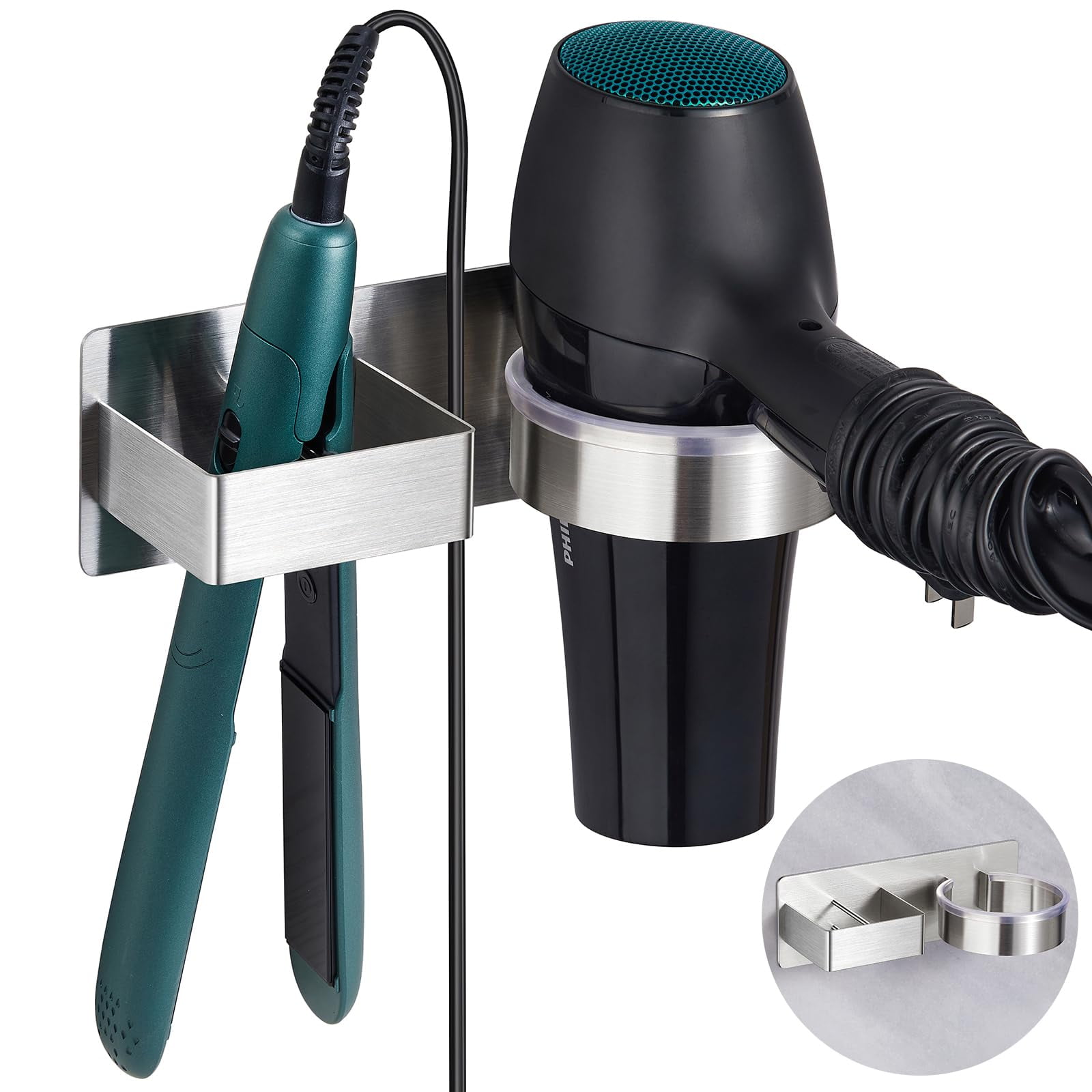 Soporte Para Secador De Pelo Oukimly, De Acero Inoxidable, Montado En La Pared