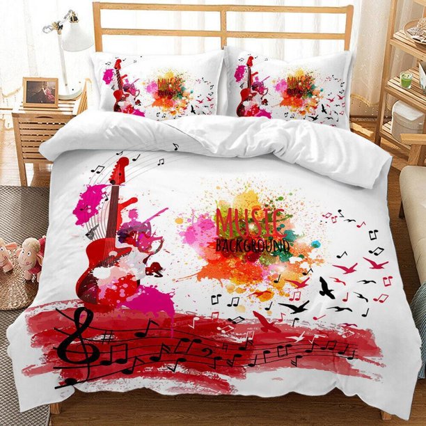 Music Lover Earphone Guitar Quilt Duvet Cover Set Bedclothes Bedspread3-Piece Bedding Set
