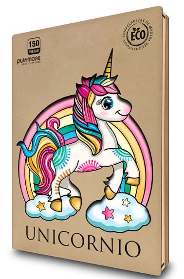 Playmore - Rompecabezas De Madera Reconstituida Unicornio 150 Piezas