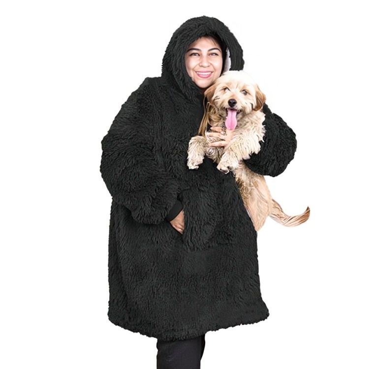 Manta Felpuda Hoodie Sherpy – Doral Negro