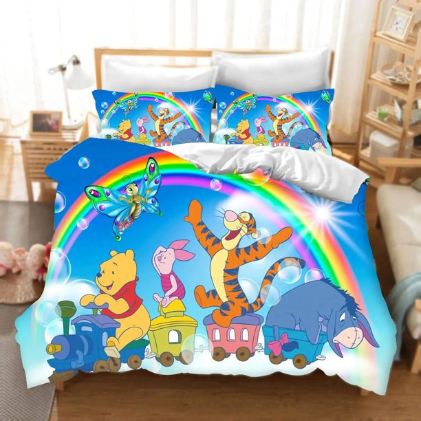 Winnie The Pooh Bedding sets,Bear Bedding Set,Cute Duvet Cover Pillowcases Cartoon Bear Baby Gifts for boys and girls Bed Sheets