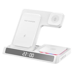 Genérico - Reloj Despertador Digital 5 En 1 Con Carga Inalámbrica Para Iphone 15/14/13, Base De Carga Plegable Compatible Con Airpods Pro-Blanco