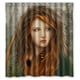 thumbnail image 1 of Cortina de ducha con diseño de chica pelirroja con pintura artística y ganchos, tamaño 60 x 72 pulgadas, 1 of 3