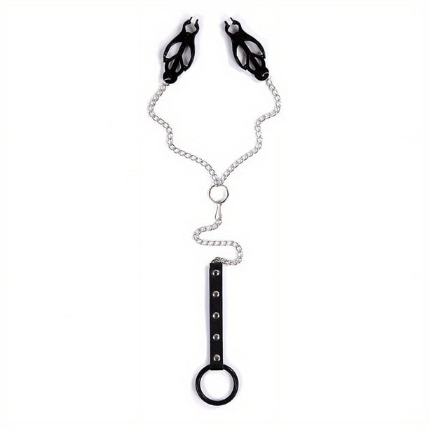 Adult BDSM Game Pleasure Sex Toy for Men - Nipples Clips Cock Ring with Chain Butterfly Breast Clips Nipples Clamps Penis Ring