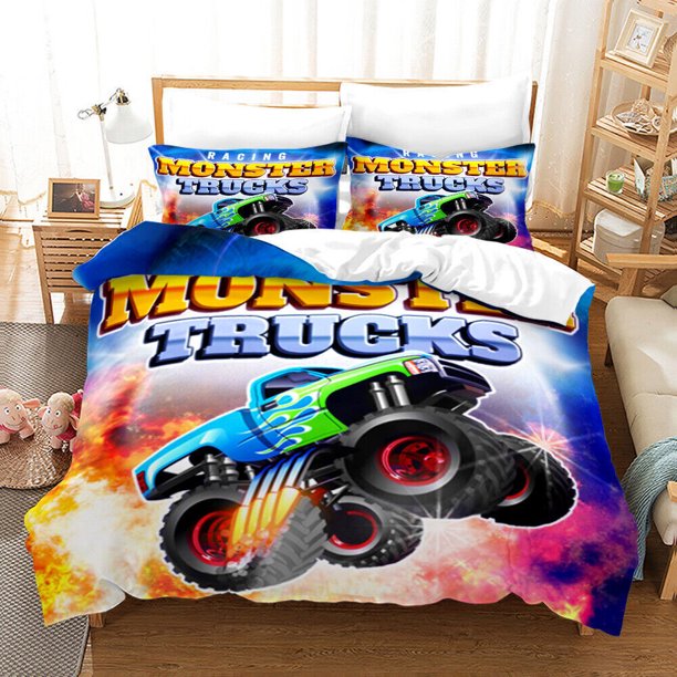 Monster Jam Truck DuvetDuna Cover Bedding Set + Pillow Case 3-Piece Bedding Set (1 Duvet Cover + 2 Pillow Shams)