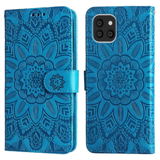 Funda tipo cartera FOXDOCK para Samsung Galaxy A03 , diseño girasol en relieve, cuero PU, cierre magnético, soporte y tarjetero