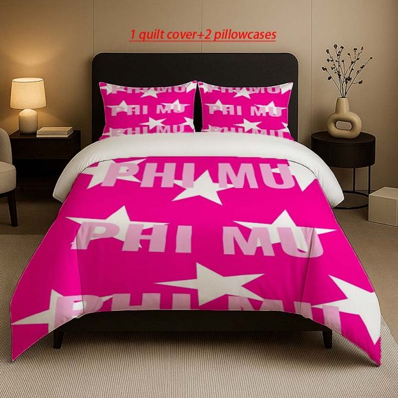 PHI MU Sorority Pink and White Star Pattern Bedding Set Soft and Comfortable Bedding Set Suitable for All Seasons