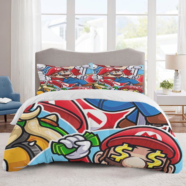Super Mario Bedding Sets Cartoon Duvet Cover Lightweight 3 Piece Bet Sets for Kids Boys Girls