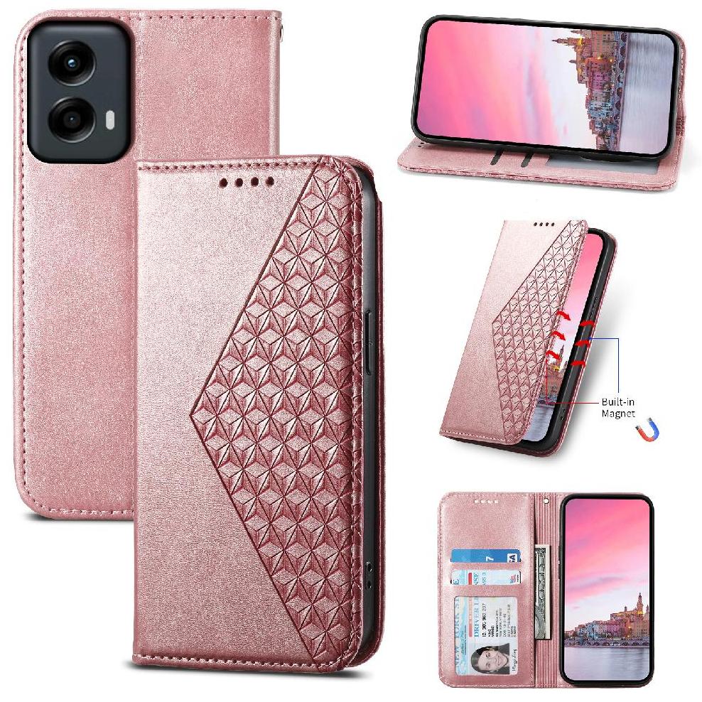 Funda Flip Foxdock Para Motorola Moto G Stylus 5G 2024 , Estilo Billetera Con Diseño Rombo, Correa De Mano Y Soporte, Uso Diario