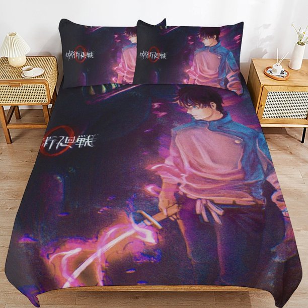 Jujutsu Kaisen Bedding Set Duvet Cover Comfortable and Lightweight Cartoon Bedding 3 Piece Bed Set