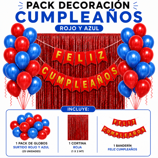 Genérico - Pack Decoracion Cotillon Rojo - Azul