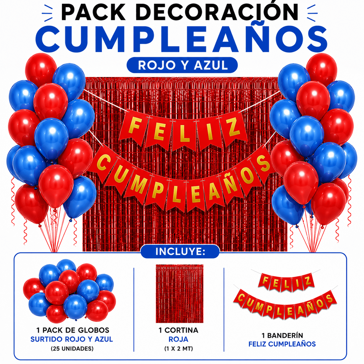 Genérico - Pack Decoracion Cotillon Rojo - Azul