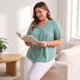 thumbnail image 3 of GRACIA Y GRANDEZA Camisetas de Mujer Tallas Grandes Cuello en V con Banda Manga Corta Ajuste Suelto Blusa Plisada Casual y Moderna 3X Verde, 3 of 7