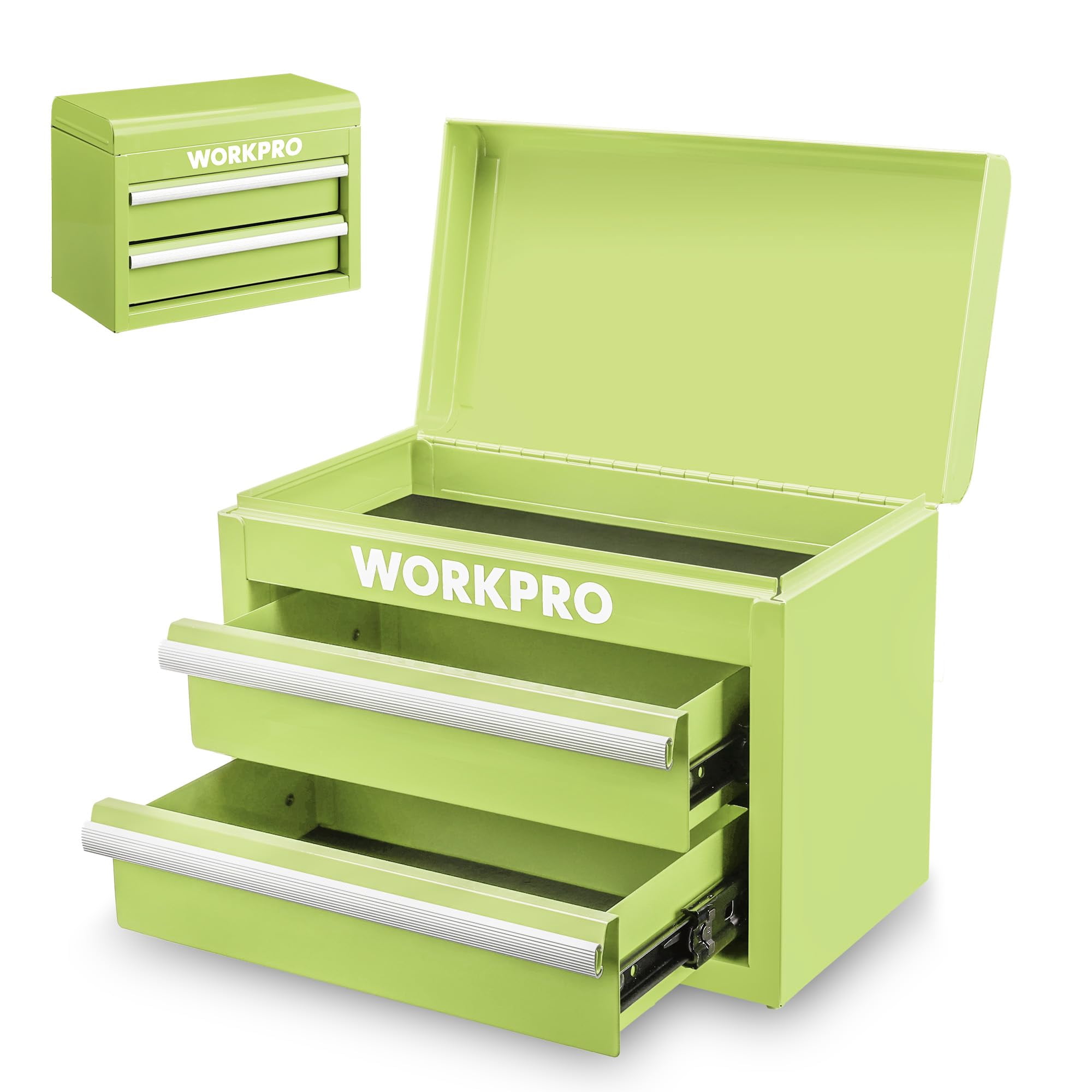 Minicaja De Herramientas Toolbox Workpro De Metal Con 2 Cajones, Color Verde Macarrón