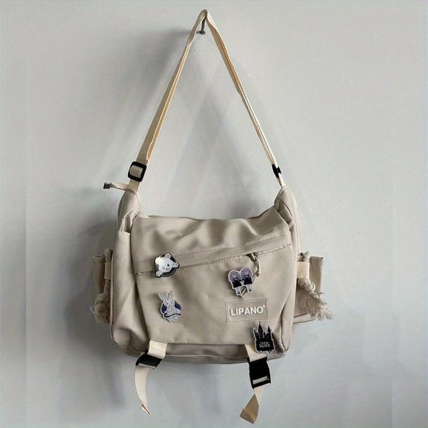 Upgrade Your School Look with Our Women's Cute Preppy Shoulder Bag - All-Match Messenger Crossbody Bag with Adorable Pins!